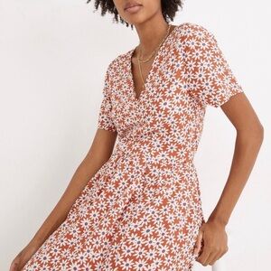 Madewell Packed Picnic Mini Wrap Dress in Falling Daisies Russet Floral